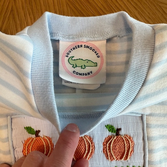 Southern Smocked Company Boys Pumpkin Romper - Picture 3 of 3